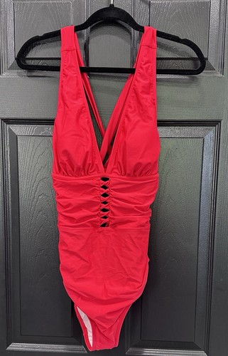 CUPSHE Damen Einteiler V-Ausschnitt gerafft vorne Schlüssellochausschnitt Badeanzug Medium Neu mit Etikett - Bild 6 von 6