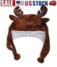 Soft Plush Moose Hat, With Warm Soft Ear Flaps. Adults, Teens, Youth.