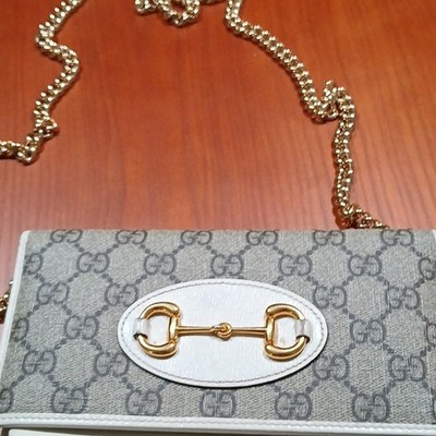 Gucci GG Monogram Wallet on Chain Crossbody  Beige Gold Chain HORSEBIT 1955 #WOC