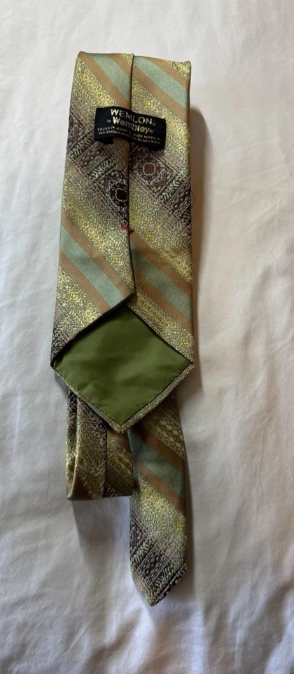 Corbata vintage para hombre marrón, verde, dorada con estampado geométrico Foto 3 de 4