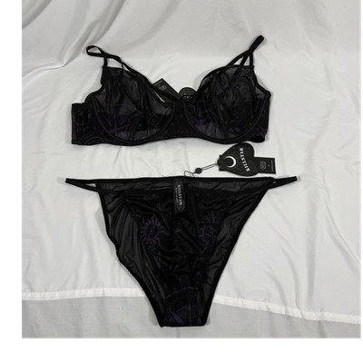 KILLSTAR Astrology Mesh Sheer Bra Set 3XL Gothic Black Purple Adjustable NWT