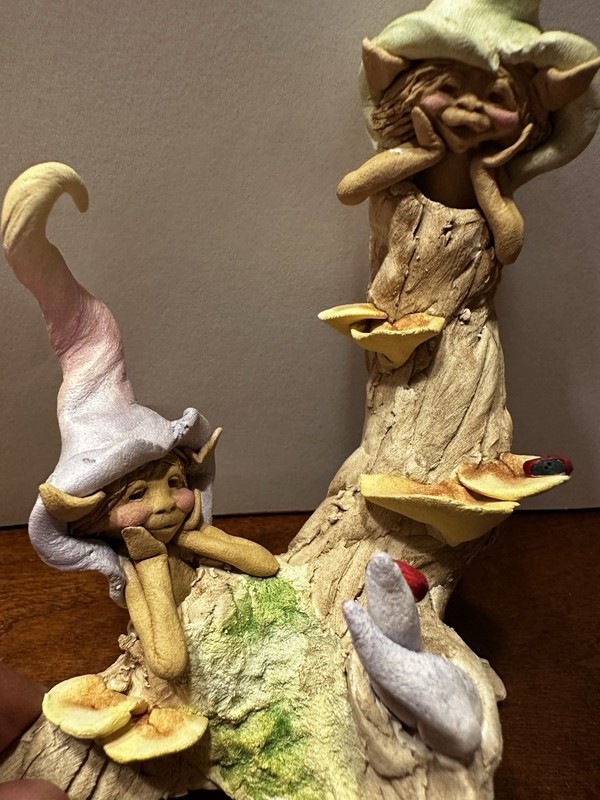 Elfin Collection Stephen Wise Elf Fairy Signed Vintage Sculpted Clay 2 Elves