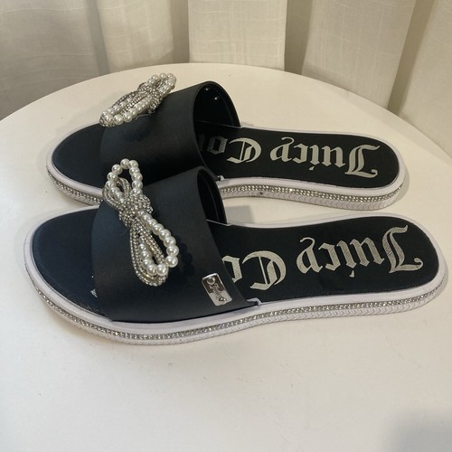 JUICY COUTURE Black Bejeweled Slides Sandals Bling Size 7 YasQueen. - Picture 3 of 5