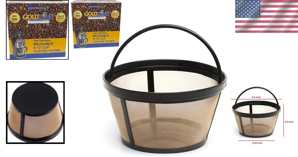 Filtro de café reutilizable de acero inoxidable para cerveceras de 8-12 tazas Foto 2 de 4
