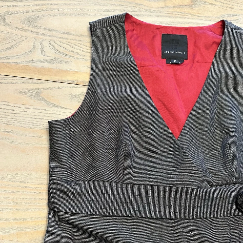 Vestido Anna Sui Anthropologie Mini Envolvente Cintura Gris Sin Mangas Para Mujer’s 2 Cuello en V Foto 4 de 4