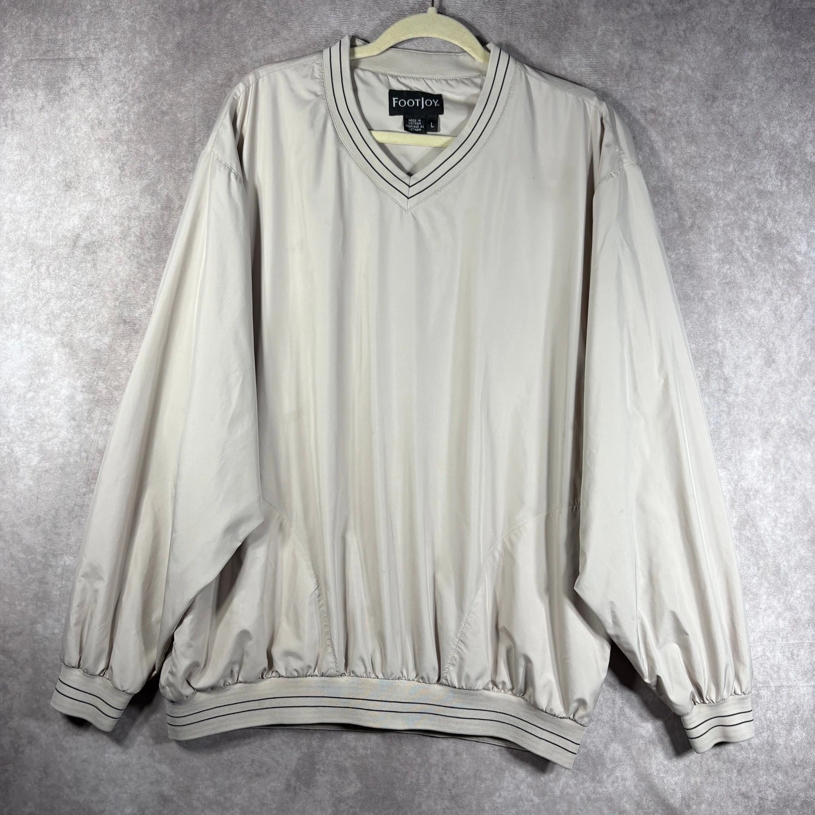 FootJoy Golf Jacket Mens Large Beige Windbreaker Pullover Long Sleeve V-Neck
