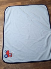 Carters Child Of Mine Blue Baby Blanket Red Tractor Navy Trim HARD TO FIND HTF