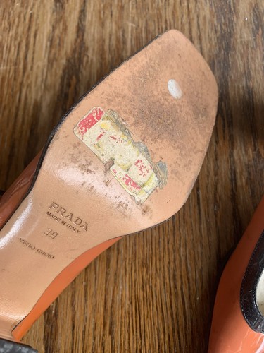 Prada Size 39 Vintage High Heels Square Toe orange Black Retro - Picture 22 of 24
