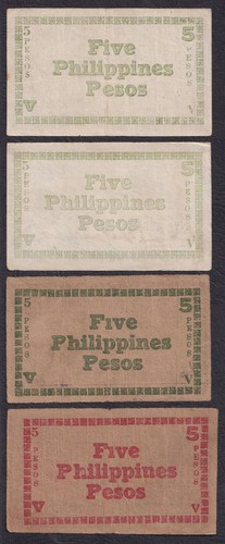 4pcs US Philippine 5 Pesos FREE NEGROS WW2 Emergency Currency Banknotes 1943-44 - Picture 3 of 4