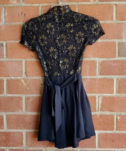 Lucy in the Sky Pleated Shimmer Lace In Black Gold Sheer Top Romper XSmall NWOT - Picture 10 of 12