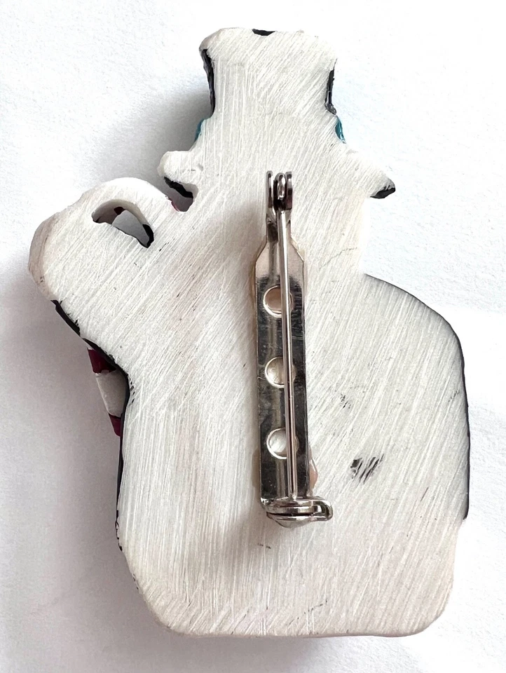 Broche navideño vintage muñeco de nieve con bastón de caramelo tallado resina dura Foto 3 de 3