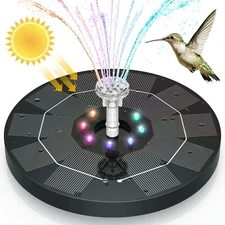 Upgrade Solar Power Bird Bath Fountain Pump Solar Fountain 8 LED Lights Garden