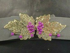 80s Gray Belt w/ Grape Front Buckle Elastic Cinch Belt Vintage 2" wide u-8jb
