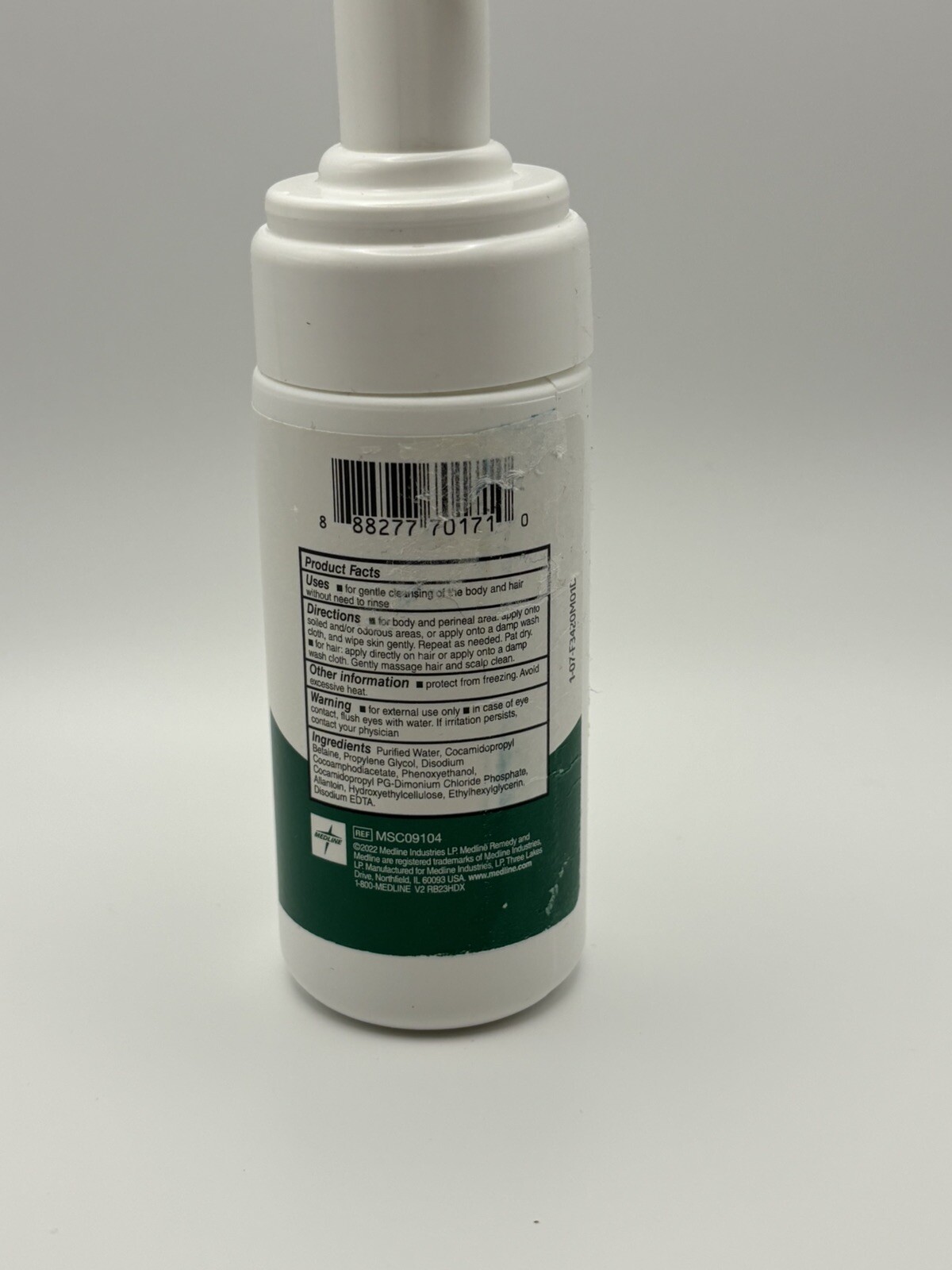 Medline Remedy UNSCENTED No-Rinse Foaming Body Wash Cleanser 4 oz Pump Bottle