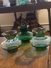 Set of 3 Vintage Anchor Hocking Green Glass Ruffled Rim Bulb Flower Vases