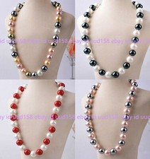 Pretty 14MM AAA Multi-Color South Sea Shell Pearl Round Beads Necklace 16-25''