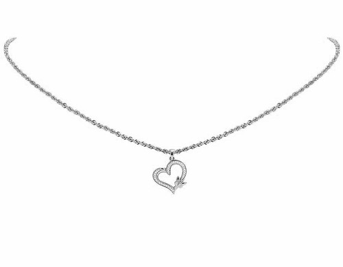 Ladies 10K White Gold Genuine Diamonds Butterfly Heart Designer Pendant 0.10ct - Picture 5 of 7