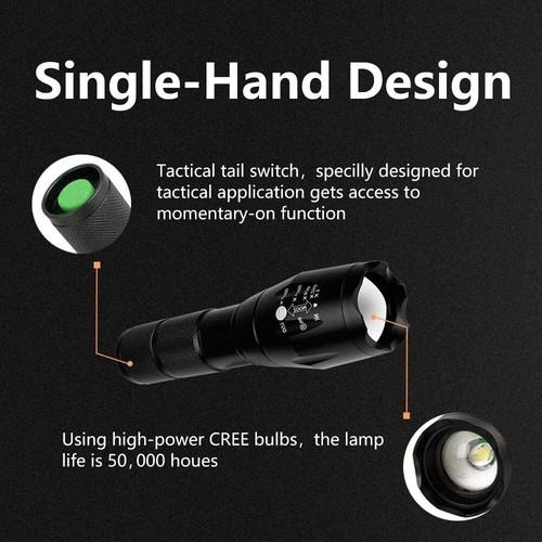 Bright Tactical Flashlight LED 5 Modes Zoomable Searchlight Handheld Torch - Bild 15 von 19