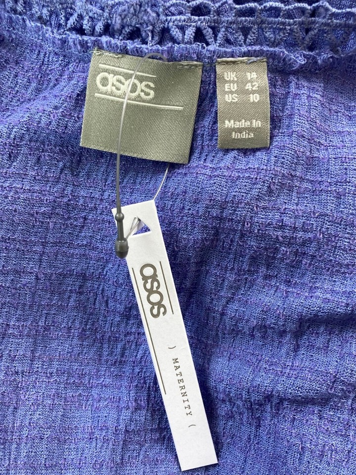 ASOS Womens Maternity Dress Purple Vneck Drawstring Waist Size 10 NWT