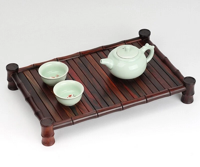 Rosewood Wooden Bamboo Joint Tea Tray Kung Fu Tea Serving Table Rack - Image 4 of 4
