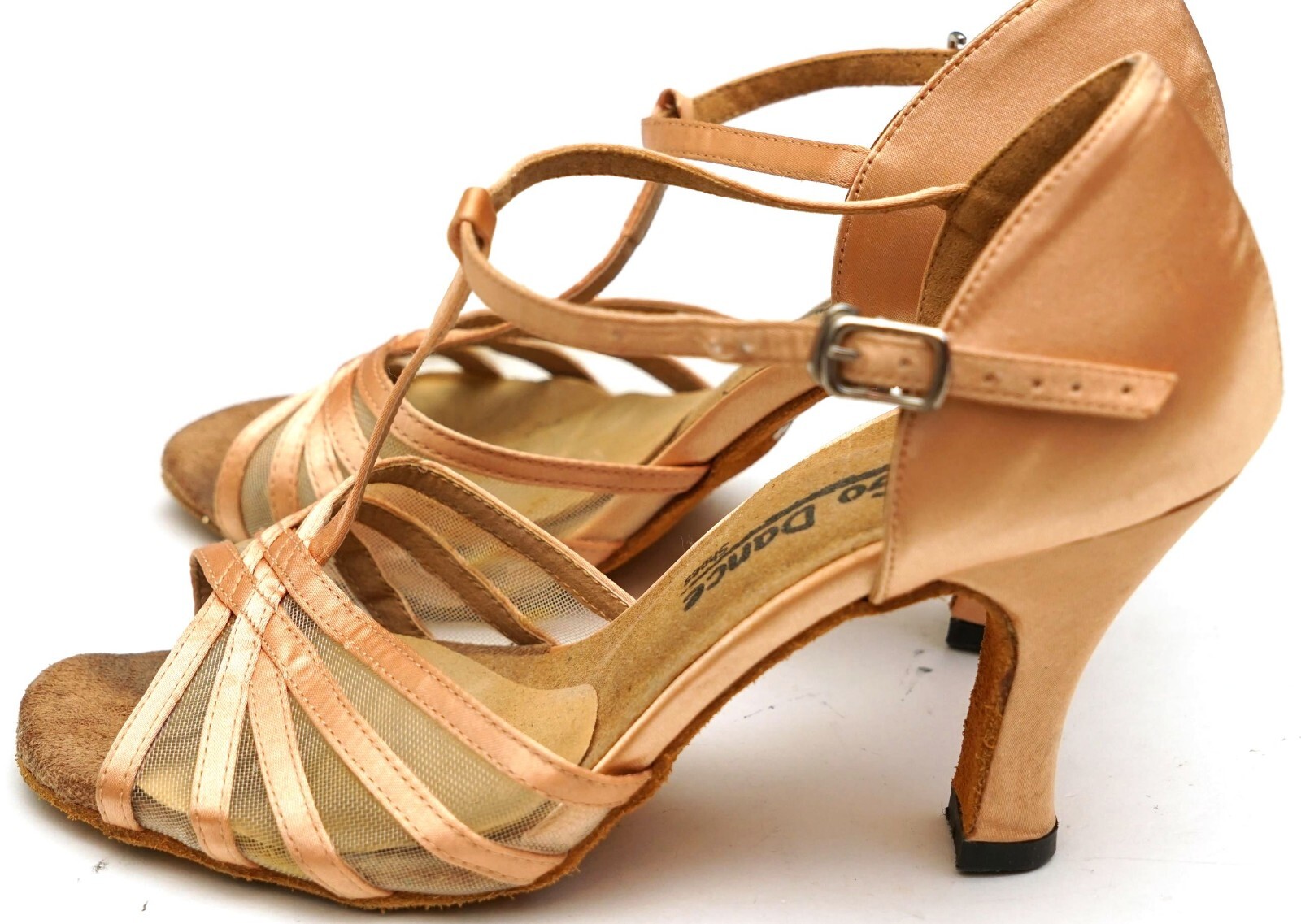 Go Go Dance Shoes Ballroom 3” Heel Tan Satin with Me… Gem