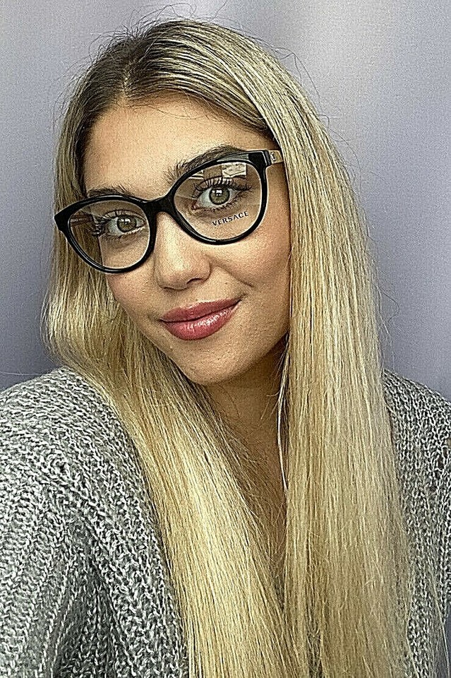 New Versace Mod. 3732 Black 54mm Cats Eye Women's Eyeglasses Italy 4,8