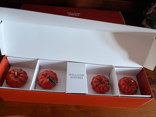 Williams Sonoma Cloisonné Pumpkin Napkin Rings Set of 8 Holidays Fall NEW IN BOX - Picture 3 of 3