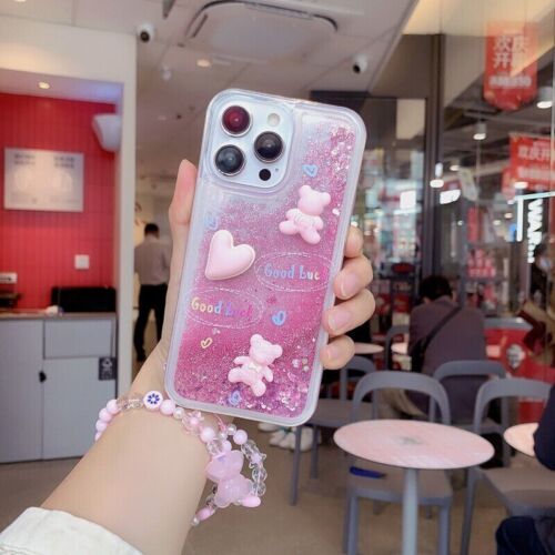 For Various Phone Quicksand Glitter Case +Cute 3D Bear Bracelet Liquid Cover Hot - Picture 12 of 14