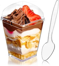 50Pack 5Oz Plastic Dessert Cups with Lids and Spoons, Square Clear Parfait Ap...