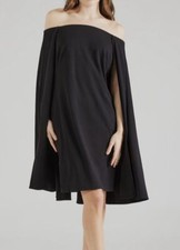 Adrianna Papell Women Black Solid Off the Shoulder Cape Dress Size 14
