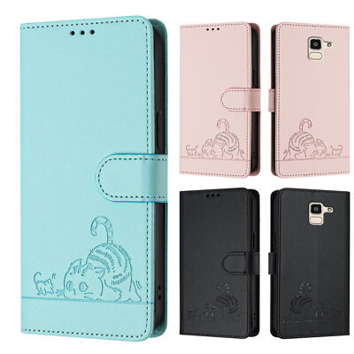 Cat Wallet Leather Phone Case For Samsung J4 J6 A5 A8 A6 A20 A12 A20E Note 20 10