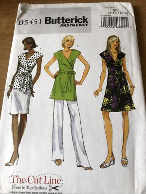 Butterick B5451 EASY Top Tunic Dress 8 10 12 14 Bust 31-36 SEWING PATTERN UNCUT