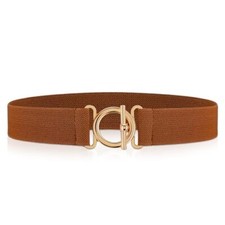 Women Elastic Belt Invisible Stretch Ladies Belts with Gold Flat Buckle Skinn...