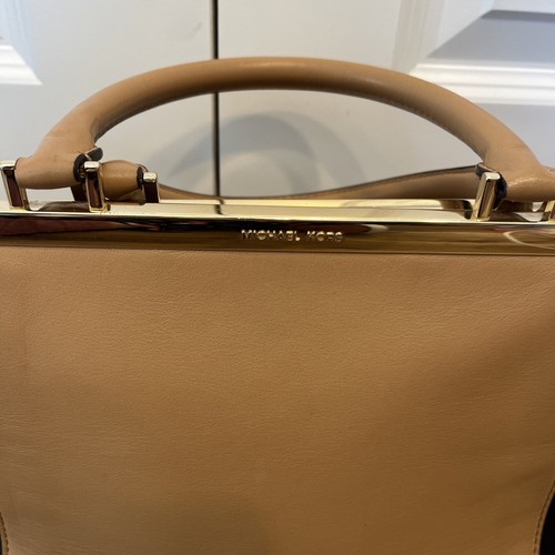 MICHAEL Michael Kors Lana Medium Bicolor leather Tote Handbag Suntan/Black B - Picture 2 of 12