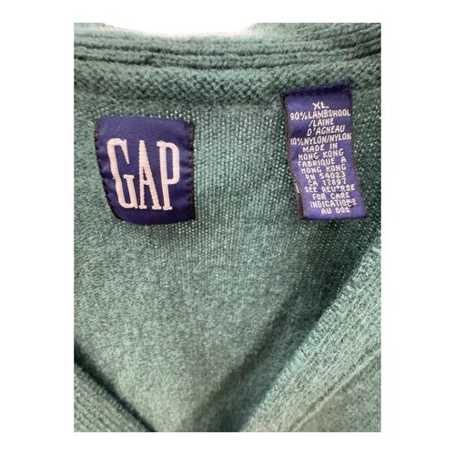 Vintage GAP Mens Sweater Vest Green Tight Knit Lamb Wool Blend Button Grandpa XL - Picture 3 of 3