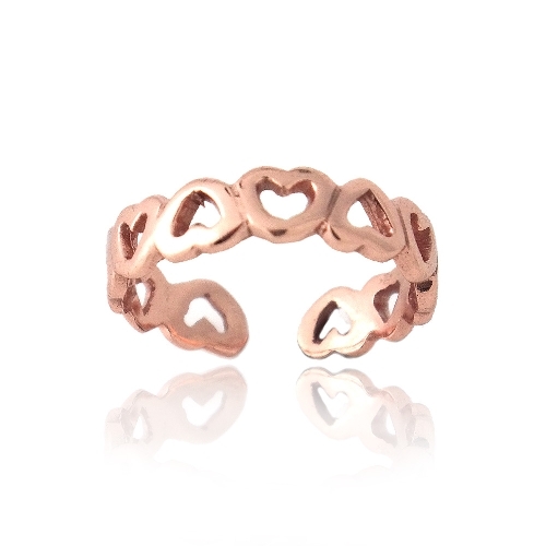 18 Karat Roségold über 925 Silber filigran offene Herzen Zehenring - Bild 1 von 3