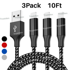 For iPhone 14 13 12 11 Pro Max XS XR X 8 7 6 USB Charger Cable 10FT Cord 3 Pack
