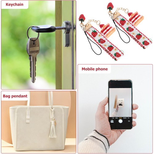 2 Pcs Strawberry Bell Keychain Girl Phone Keychains Bracelet Strap - 第 9/12 張圖片