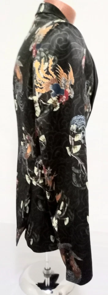 ZARA MEN'S TAILORED FIT PHOENIX BIRD BLACK SATIN BLAZER JACKET SUIT SIZE SMALL - Image 3 of 4