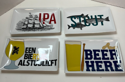 #ad 4 CRATE amp; BARREL Beer Snack Plates oktoberfest party decor table IPA FISH STOUT $17.99