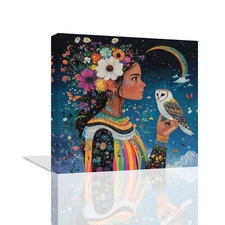 Dream Girl Poster Prints Wear Colorful Flowers on Their Heads Canvas Wall Art 48