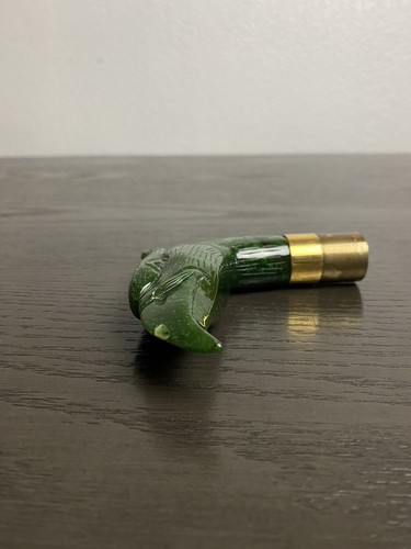 Antique Carved Jadeite Bird of Prey Brass Walking Stick Raptor Cane Eagle - Picture 4 of 8