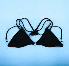 Victorias Secret Medium Black Triangle Plunge Strappy Padded Bikini Swimsuit New