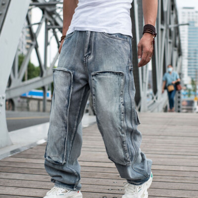 Men Baggy Jeans Hip Hop Denim Pants Retro Loose Straight Men Baggy Jeans Hip Hop Denim Pants Retro Loose Straight