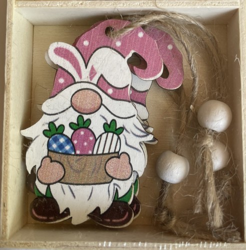 12 Pieces Easter Wooden Gnome Hanging Ornaments Wood Cutouts Jute Hangers New - Picture 2 of 7