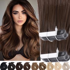 Brown Tape In Hair Extensions Skin Wefts Remy Russian Human Hair Full Head 40pcs