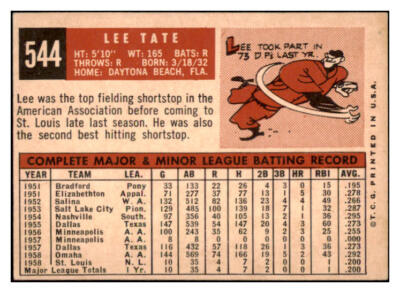 1959 TOPPS #544 LEE TATE CARDINALS EX-MT SET BREAK 524368