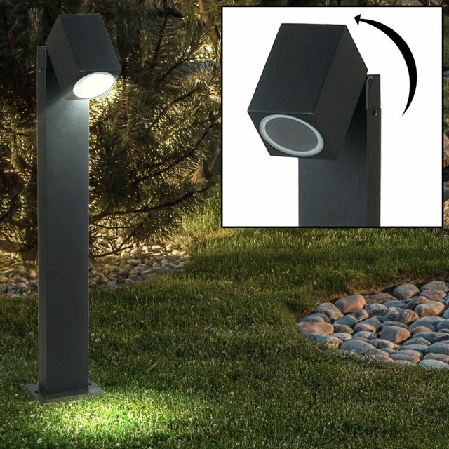 2x Außen Stand Leuchten schwarz Garten Steh Lampen Hof Einfahrt Alu Laternen