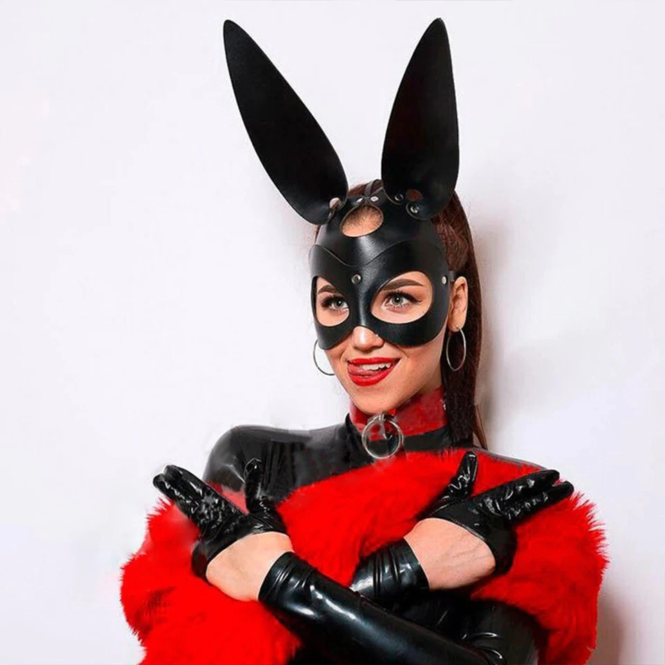 Women Sexy Mask Black Leather Masquerade Half Face Bunny Cat Mask Cosplay Party - Image 2 of 4