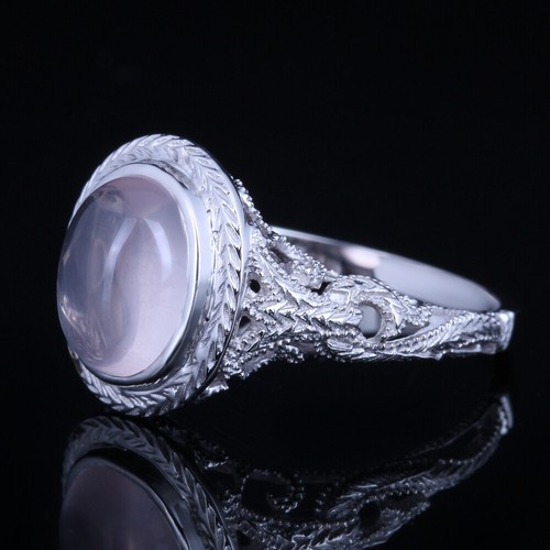 925 Sterling Silver Antique Pink Quartz Oval Cut Bridal Wedding Ring Gemstone - Picture 5 of 5